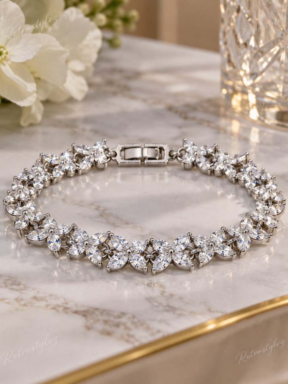 14K White Gold 7" 2ct Diamond Butterfly Tennis Bracelet New 14 K Silver Jewelry